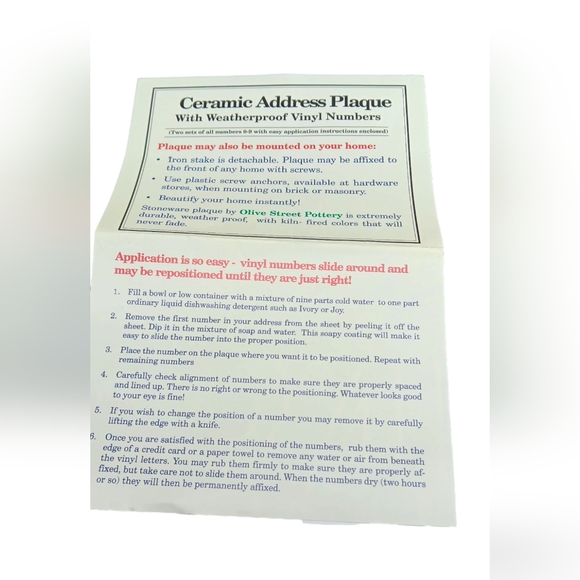 Ceramic Address Plaque With Weatherproof Vinyl Numbers(Two sets of all numbers - Picture 4 of 5